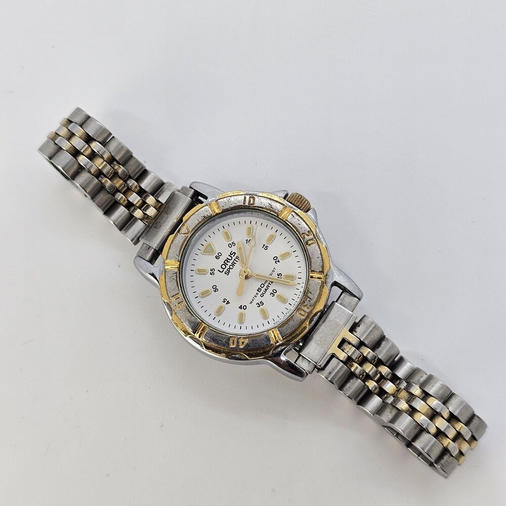 VTG Lorus Women's‎ Watch 27MM White Dial Two Tone Bracelet 7.5" New Battery